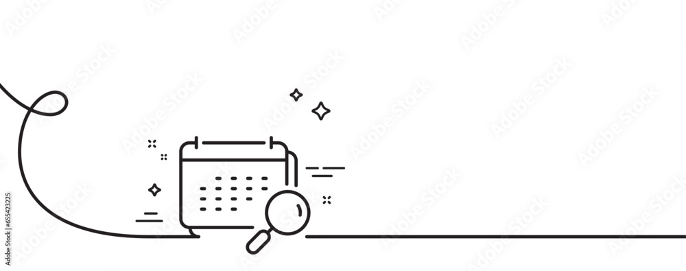 Poster calendar line icon. continuous one line with curl. annual planner sign. search event schedule symbol