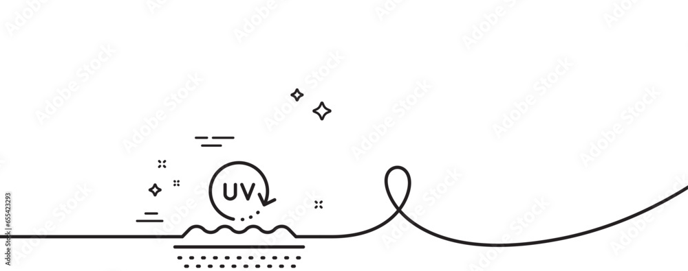 Poster uv protection cream line icon. continuous one line with curl. skin care sign. cosmetic lotion symbol