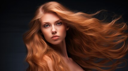 Obraz premium Woman with long wavy hair. Concept of hair care, hair coloring and strengthening. Feminine beauty.