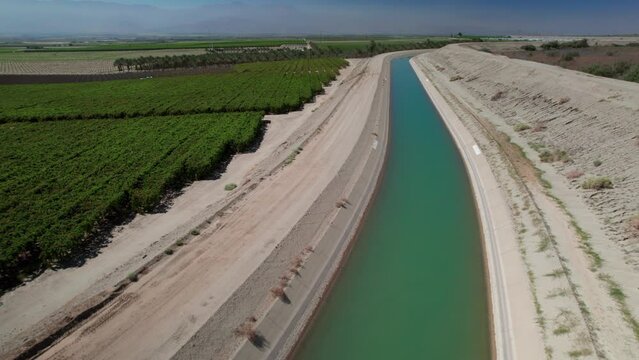 Aerial view of farms and irrigation Canal in Coachella Valley
