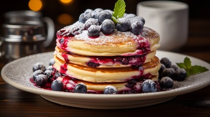 pancakes with blueberries - obrazy, fototapety, plakaty