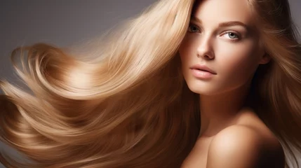 Foto op Canvas Woman with long wavy hair. Concept of hair care, hair coloring and strengthening. Feminine beauty. © Restyler
