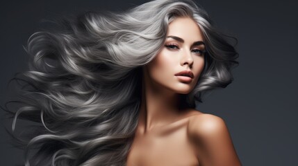 Naklejka premium Woman with beautiful long wavy hair. Concept of hair care, hair strengthening and coloring.