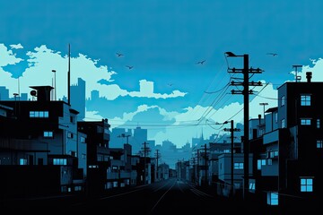 urban city landscape skyline space silhouette illustration background - obrazy, fototapety, plakaty