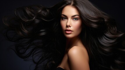 Fototapeta premium Asian woman with dark hair. Concept of hair care, hair coloring and strengthening.