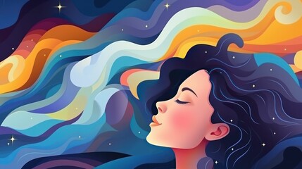 Beautiful Young Lady sleeping and dreaming Illustration

 - obrazy, fototapety, plakaty
