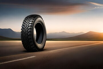 Big tire isolated with a dark background. Created with generative Ai technology. - obrazy, fototapety, plakaty