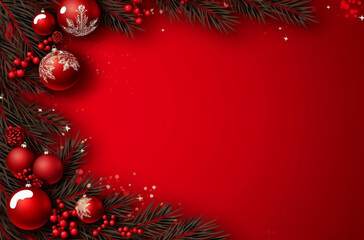 Fototapeta na wymiar Christmas and New Year background. Festive decoration on red background.