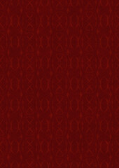Hand-drawn unique abstract symmetrical seamless ornament. Light semi transparent red on a deep red background. Paper texture. Digital artwork, A4. (pattern: p10-4f)