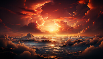 Vibrant sunset sky reflects beauty in nature, tranquil and idyllic generated by AI