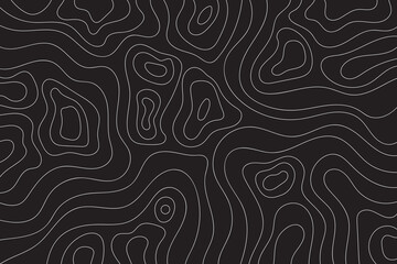 Black topographic background. Abstract linear irregular shapes on a dark isolated background. . Vector illustration