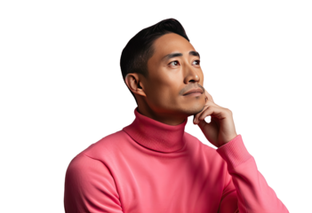 asian person thinking isolated png on transparent background