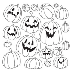 Set of pumpkins for Halloween, flat line minimalistic illustration. Vector illustration