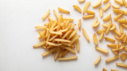 A delicious pile of golden french fries on a clean white table