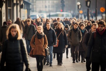 Crowd of business commuters people walking street