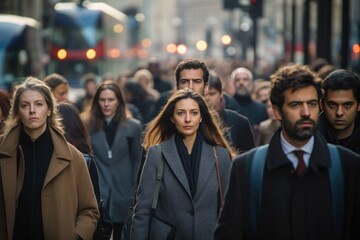 Obraz premium Crowd of business commuters people walking street