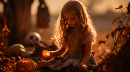 Girl in Halloween costume - obrazy, fototapety, plakaty