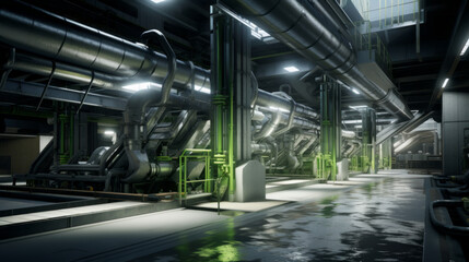 A state-of-the-art waste-to-energy facility, converting refuse into electricity and heat  - obrazy, fototapety, plakaty