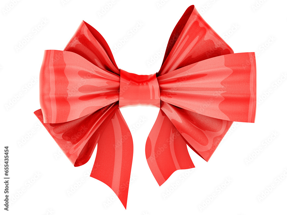Poster red gift bow, front view. 3d rendering isolated on transparent background