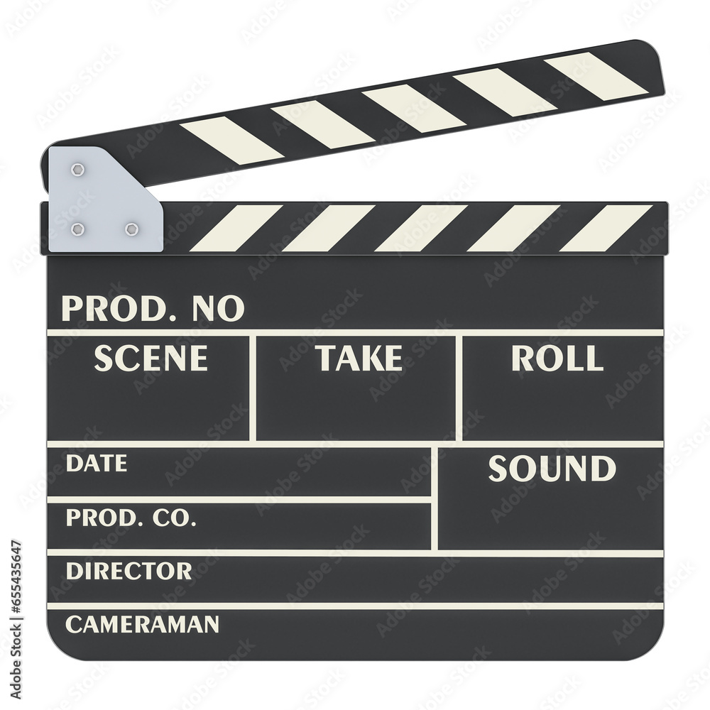 Poster clapperboard, movie clapper, front view. 3d rendering isolated on transparent background
