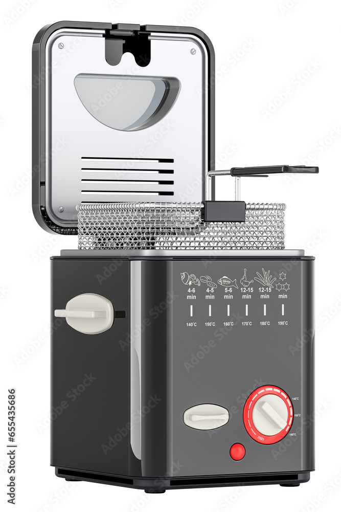Poster domestic deep fryer, opened. 3d rendering isolated on transparent background