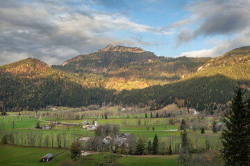 Fototapeta na wymiar Panoramic view of Kamnik-Savinja Alps and Jezersko valley, Slovenia