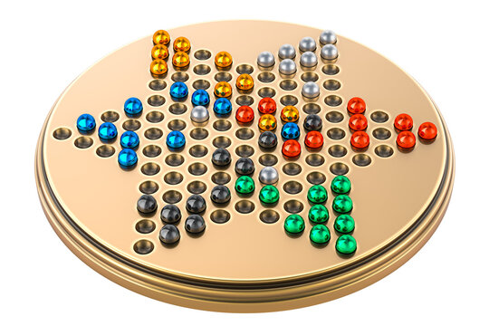 Chinese Checkers Game Set, with wooden board and traditional pegs, 3D rendering isolated on transparent background