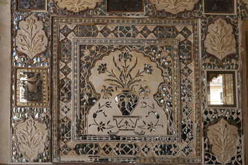 Close-up of the interior mirrors decoration of the Mehrangarh fort in Jodhpur, Rajasthan