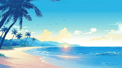 Fototapeta na wymiar Serene and peaceful tropycal beach illustration
