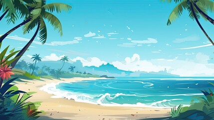 Fototapeta na wymiar Joyful and vibrant tropycal beach design illustration