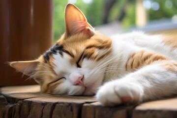 Peaceful Doze: Beautiful Cat Enjoying a Snooze - obrazy, fototapety, plakaty