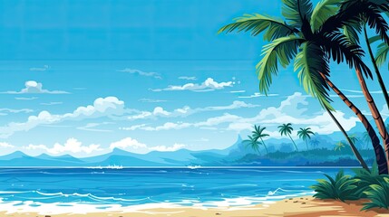 Serene and peaceful tropical beach design illustration
