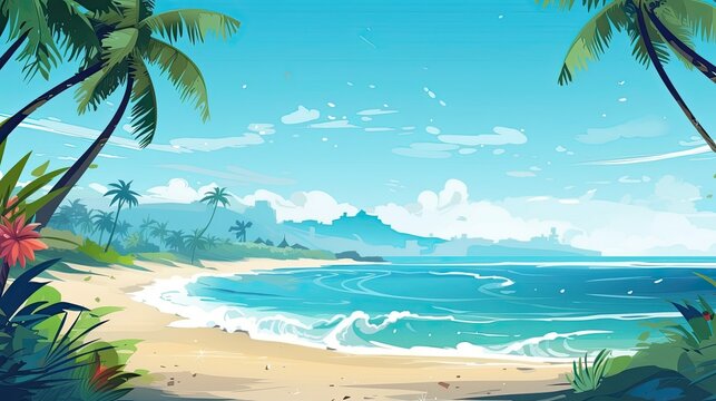 Joyful and vibrant tropycal beach design illustration