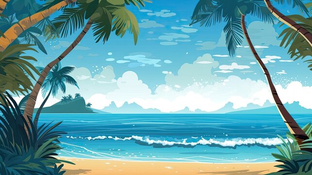 Tranquil illustration capturing the serenity of a tropycal beach