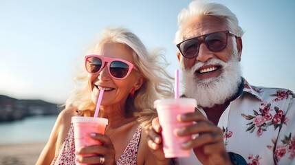 Happy old couple on their summer vacation - Powered by Adobe