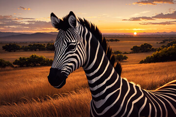 zebra in sunset