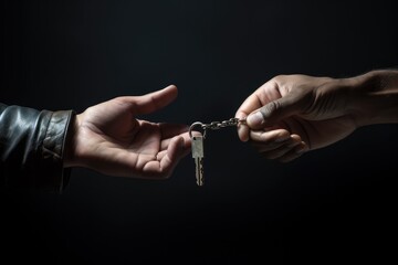 Two hands exchanging keys