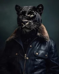 Foto auf Leinwand  Black panther wearing a stylish leather jacket © chand