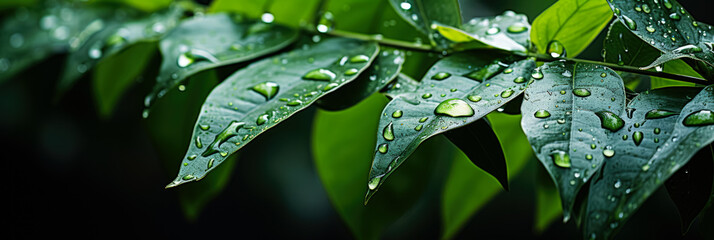 Raindrops clinging to foliage vividly showcasing the aftermath of a tropical storm 