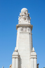 North-eastern side of the Cervantes monument on the Square of Spain in Madrid, Spain