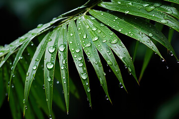 Raindrops clinging to foliage vividly showcasing the aftermath of a tropical storm 