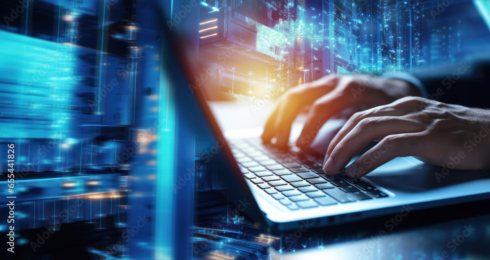 Aufkleber cybersecurity. business people working on laptop computer with cloud computing network technology, c
