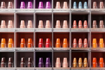 Fototapeta premium Different nail polishes in the cosmetic store