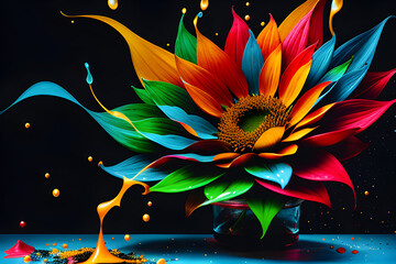 Color explosion. Abstrakcyjny kolorowy kwiat. Generative AI