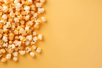 Caramel coated popcorn on a orange background. Generative AI