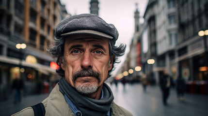 a man participates in a city's architectural photography expedition, his intrigued expression and the camera capturing the way urban environments offer