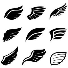Set Of Black Wings Icons, Symbolizing Freedom And Power. Versatile Wing Designs Add A Touch Of Mystique To Projects