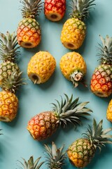 A vibrant group of pineapples on a vibrant blue background