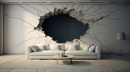 Modern Interior: Wall Hole in an Empty Room"