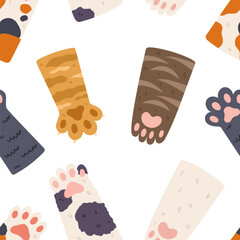 Adorable Seamless Pattern Featuring Cute Cat Paws, Perfect For Feline Enthusiasts And Pet Lovers Vector Illustration